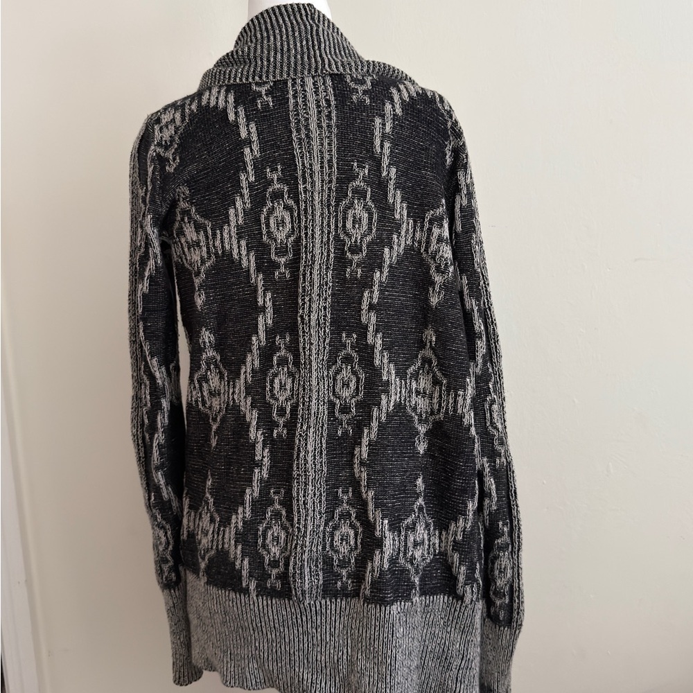 Anthropologie + Ecote Women’s Sweater iGray/ Black Ikat. Open Cardigan- Small - Picture 3 of 13